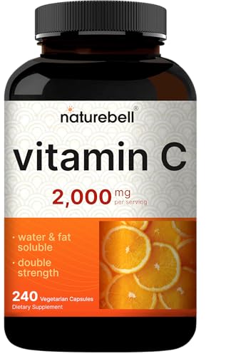 NatureBell Vitamin C 2000 mg Per Serving 240 Vegetarian Capsules | Water & Fat Soluble Vitamin C for Daily Use (Ascorbic Acid & Ascorbyl Palmitate) | Non-GMO Gluten Free