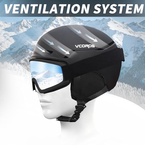 Casco Da Sci Casco Sci Per Uomo Donna Con Cuscinetti Auricolari Rimovibili Ventilazione Uv Ski Helmet Per Ski Ciclismo Sport Invernali (Nero Opaco, L) - 6