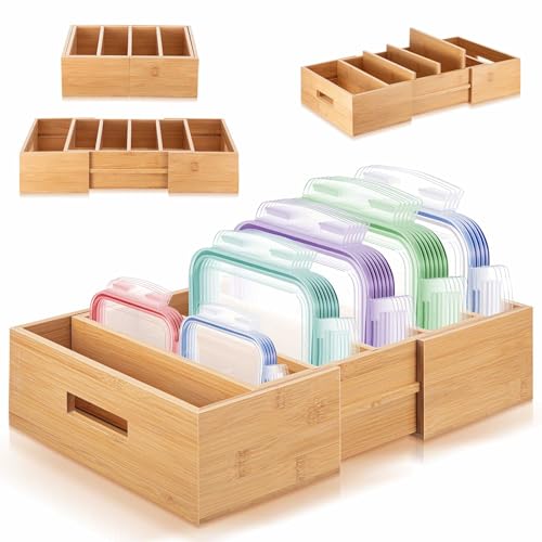 Juexica 11.8"-18.7" Expandable Bamboo Lid Organizer for Cabinet Adjustable Kitchen