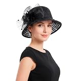 FakeFace Elegante Fascinator Damenhut Spitze Organza Derby-Hut mit Schleier Blume Feder Strass, Faltbar Cloche Kirchenhut für Hochzeit Trauer Teeparty Derby