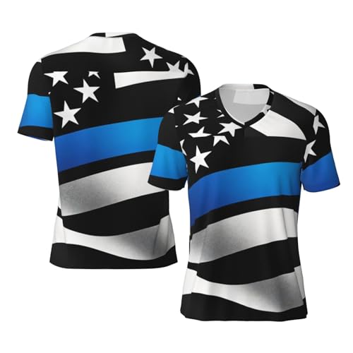 Stylish Athletic Sports Jersey American-Thin-Blue-Line-Flag Men's Rugby Jersey X-Large