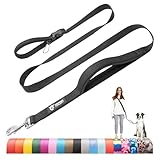 TSPRO ハンズフリー犬用リード 調節可能な散歩・ランニング用 安全コントロールパッドハンドル付き 重いクラスプ搭載 中型～大型犬用(ブラック,L-25)