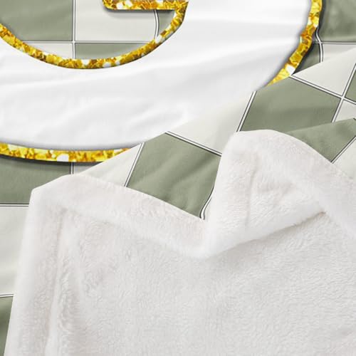 Image of Erosebridal Sage Green Checkered Fleece Blanket Queen 90 inchx90 inch Plaid Initial G Sherpa Blanket Personalized Monogram Fuzzy Plush Throw for Kids Boys Girls,Fashion Grids Gingham Decor for Bed Couch