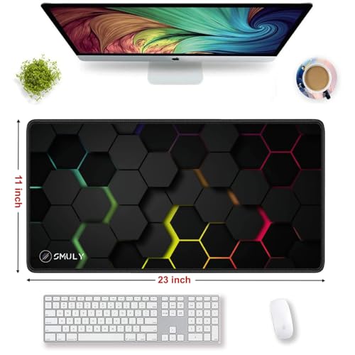 Image of RGB Hexagon Design,Large Desk Mat, Extended Mouse Pad 58.5 x 28 cm, Desk Pad, Washable Mousepad, 2mm Thick Non-Slip Rubber Base, Stitched Edges for Office, Home & Workstation (Multicolour)