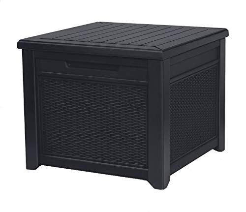 Keter 55 Gallon Resin Outdoor Deck Box Table in One with Patio Furniture Cushion Storage, Grey