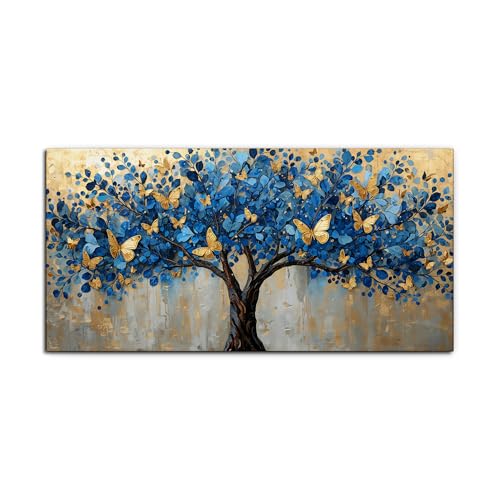 H-WALA Abstract Tree Blue Foliage Canvas Wall Art, Luxury Wall