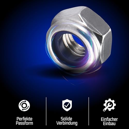 Bolt Dropper M8 Muttern Set - 100 Lock Nut DIN 985 A2 aus Edelstahl mit Nyloneinsatz in Blau - rostfrei - Ideal für Industrie, Modellbau, Maschinenbau, Hobby-/Heimgebrauch, 100 Stück