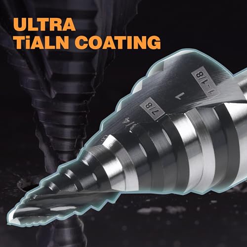 Image of Heavy Duty M35 HSS 1 /4 to 1-1 /8 Inch Step Drill Bit with Double Flutes, Large High Speed Steel Step Bit for Stainless Steel, Metal, Wood
