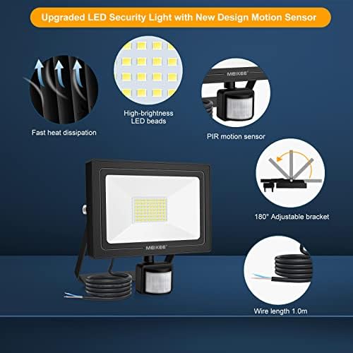 Security Lights with Motion Sensor MEIKEE PIR Security Lights 60W 5200 Lumen Outdoor LED Floodlights IP66 Waterproof Daylight White 6500K Wall Light Outdoor for Garage Forecourt Warehouse Backyard