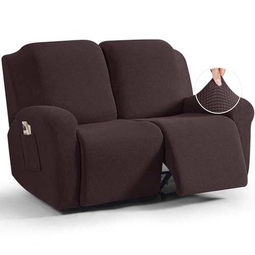 Image of TAOCOCO Recliner Loveseat Slipcover, 6 Pieces Dual Recliner Sofa Covers for 2 Seat Dual Reclining Loveseat Couch, Stretch Soft Jacquard Pattern Furniture Protector with Elasticity (Chocolate)