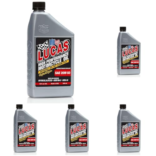 Lucas Oil 10700 SAE 20W-50 Motorcycle Oil - Gray, 1 Quart (32 Ounces) (Pack of 5)