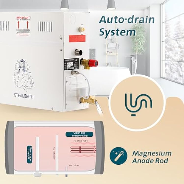 Steam Shower Generator Kit 4.5KW for Bath Sauna SPA, Aromatherapy Steam Head, Self-draining System, LED Waterproof Controller 77-131FFor Home Commercial Use 220V