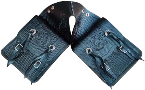 Horse Saddle Bag Cowhide Genuine Leather Western Equestrian Trail Tooling Carving Horse Saddle Bag Tooled Carved Pack Equipment Horse Saddle Bags Size: 10” L x 10” W x 3 ½” D inches, CRVD121