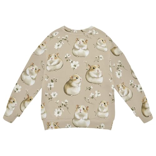 JUNZAN Sweet Hamster animal Beige Big Girls Hooded Sweatshirt Crewneck Hoodies for Girls Party 4T2