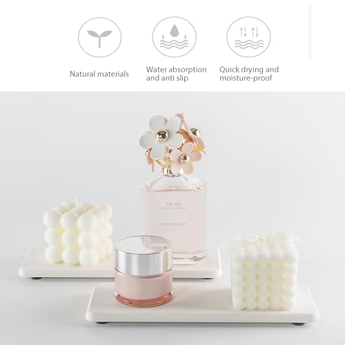 NiuYichee 2 Pcs Water Absorbing Stone Trays, Kitchen/Bathroom Sink Soap Dish, Diatomite Tray Used for Hand Soap & Cosmetic Bottles in The Modern Home, 3.15" W x 8.7" L, White