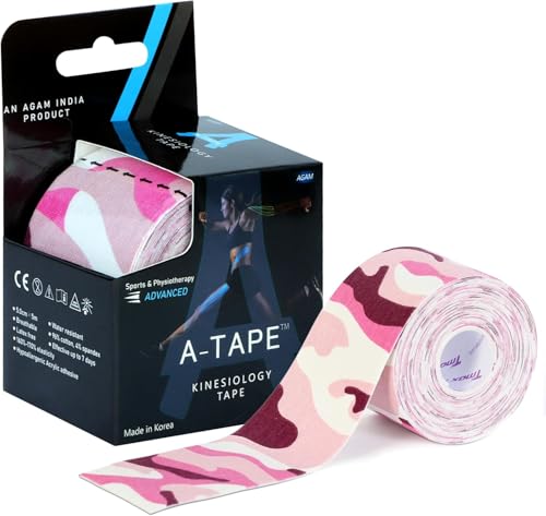 A-TAPE Made in Korea Kinesiology Tape for Physiotherapy Kinesio Tape for Sports Injury Pain Relief Athletic Therapeutic Muscle Tape (5 cm * 5.0 m) (Pink Camo)