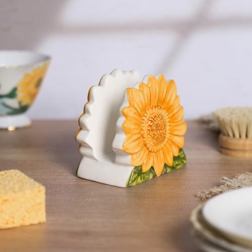 WAIT FLY Ceramic Sunflower Sponge Holder for Kitchen Sink Counter, Sponge Rack, Sink Caddy Organizer, Sunflower Scouring Pad and Dish Sponge Holder by WAIT FLY - Image 5