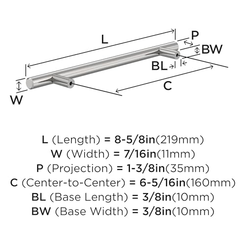 Image of Amerock 6-5 /16 inch Bar Pulls Polished Chrome Drawer Pull | 6-5 /16 inch (160mm) Center-to-Center Mounting Distance and 8-5 /8 inches Overall Length, Durable Carbon Steel Cabinet Hardware