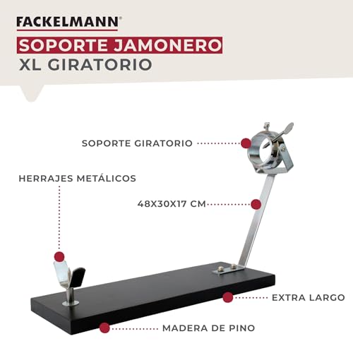 Miniatura 2 de Fackelmann Jamonero Giratorio Xxl Negro, Madera De Pino 48x34x17 Cm, Base Estable Para Jamones Grandes, Giro 360 , Herrajes Metálicos Robustos, Fácil Montaje, Uso Profesional O Doméstico