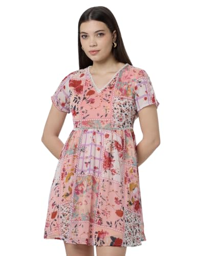 ONLY Women Floral Printed V-Neck Chiffon Fit & Flare Western Abov...