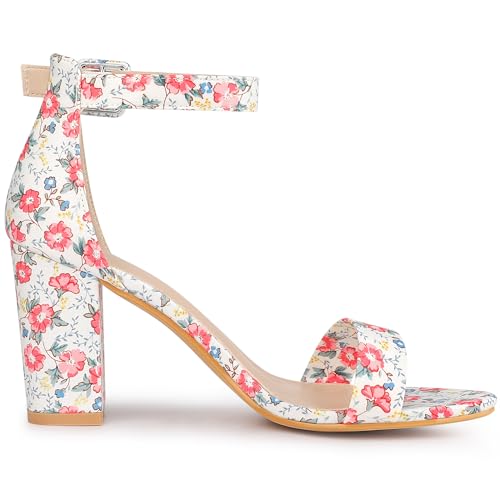 Image of Allegra K Women's Floral Print Open Toe Block High Heels Summer Sandals