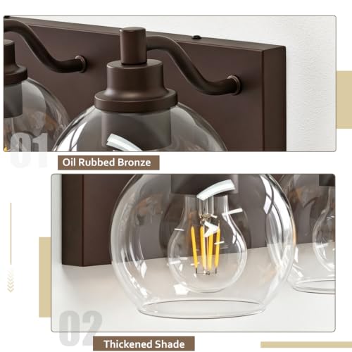 IZORRO Bathroom Light Fixtures, 4-Light Oil Rubbed Bronze Vanity Light, Modern Wall Sconces with Globe Clear Glass Shade, Vanity Lighting Fixtures Over Mirror,E26 Bulb Socket by IZORRO - Used condition - Image 4