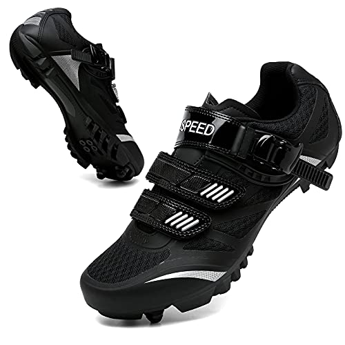 Image of MTB Cycling Mountain Bike Shoes, Indoor Cycling Shoe with Ratchet Buckle for Biking Riding Compatible with SPD Cleats