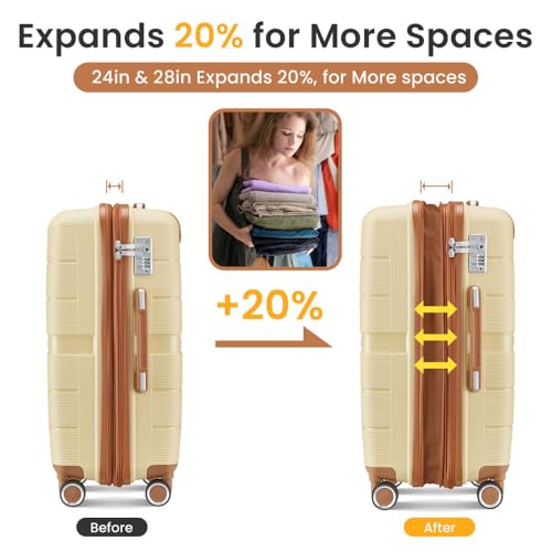 Luggage Sets 4 Piece(14/20/24/28) PP Lightweight & Durable Expandable suitcase (Cream)3
