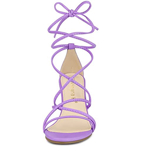 Allegra K Women's Lace Up Strappy Wedge Lavender Heels Sandals 7 M US