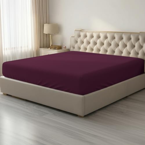 HBHLFZ Full Fitted Sheet Only, Soft Breathable Bottom Sheet - 54"x75" Deep Pockets Full Size Fitted Sheet - All Around Stretch Fit, Wrinkle Resistant, Colorfast - Easy Care, Burgundy