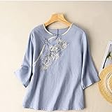 Blouses for Women Elegant,Elegantes Cheongsam-Blusenhemd für Damen, Baumwolle, Leinen, 3-4-Ärmel, Tunika-Shirt, Boho, Exotisch, Bestickter Frosch, Knopf, Sexy Oberteile, Freizeitbluse für Mädche
