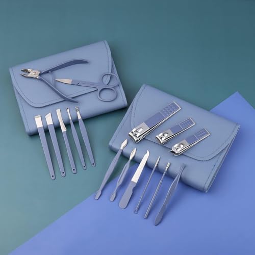 Image of WEZOSHINET 16-in-1 Stainless Steel Manicure & Pedicure Kit - Complete Nail Grooming Set with Clippers, Cuticle Trimmer & Travel Case - Professional Nail Care for Men & Women (Blue)
