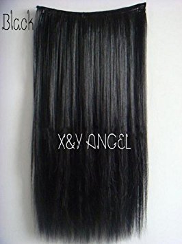 X&Y ANGEL Two Tone One Piece Straight Synthetic Thick Hair Extension Clip-on Hairpieces (black)