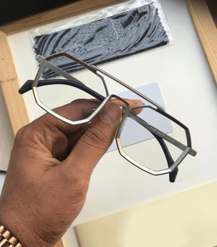 Image of Zero Power Blue Cut Computer Glasses | Anti Glare, Lightweight & Blocks Harmful Rays | 100% UV Protected | Full Rim hexagonal | For Men & Women | Medium (SILVER)(222 SILVER CLR RDNG FRM BZ)