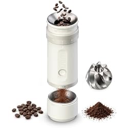 OutIn Fino Portable Electric Coffee Grinder with 28 Precise Grind Settings | Adjustable Coffee Bean Grinder, One-Touch Burr Grinding, Fast-Charge Battery, Auto-Stop & Clog Protection, Sandstone White