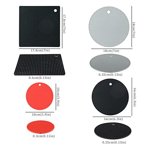 Silicone Trivet Mat, Vituer 4Pcs Trivets For Hot Dishes, Non-Slip & Heat Resistant Kitchen Hot Pads For Countertops & Table, Food Grade Silicone & Bpa Free Kitchen Trivet - (1 Squared + 3 Round) #TOP1
