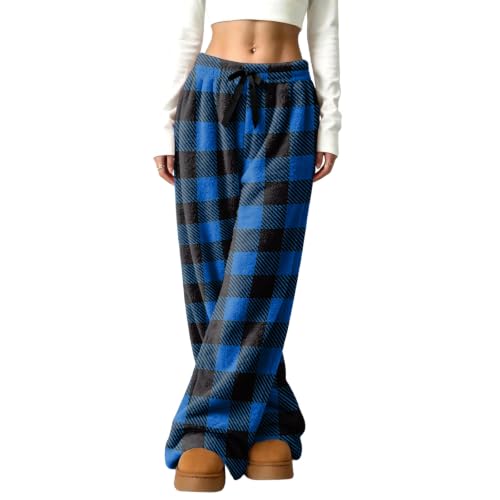 Women's Pajama Pants Wide Leg Relaxed Checkered Flannel Baggy Work Pant - image 4