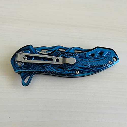 Super Knife 8" Silver Dragon Tactical Spring Assisted Open Edc Blade Folding Pocket Knife #TOP5