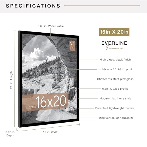 Image of MCS Everline Collection 16x20 Poster Frame Black, Vertical & Horizontal Wall Hanging Large Picture Frame for Photos, Posters & Art Prints (1-Pack)