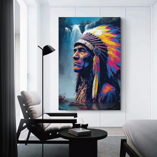 Tableau amérindien plumes colorées pour une décoration de salle de bain