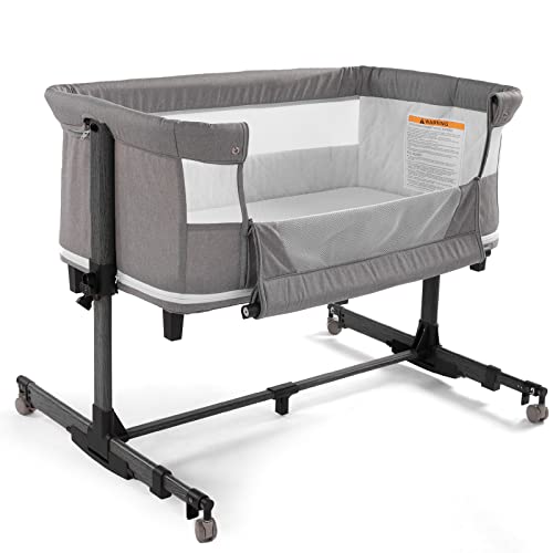 Jaoul 3 In 1 Baby Bedside Sleeper & Playpen Design With Mattress Included, Easy Folding Travel Baby Crib Height Adjustable #TOP10
