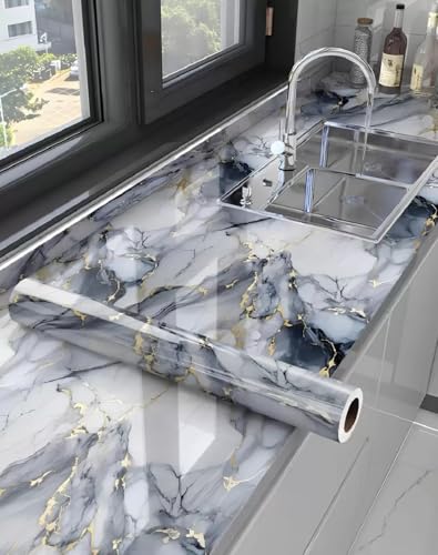 Barebeauty 60CM X 200CM Kitchen Wallpaper Oil Proof,Waterproof self-Adhesive Wall Stickers for Kitchen Anti-Mold and Heat Resistant Aluminium Backsplash Wallpaper (Black) (96)