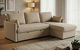BUDWING Orlando Hogar Sofá Cama 3 Plazas Chaise Longue Esquinero Reversible Izquierda o Derecha con Arcón Tapizado Tela Beige Sofá de Salon Decoración de Hogar Cojines y Tapicería 221 x 162 x 90