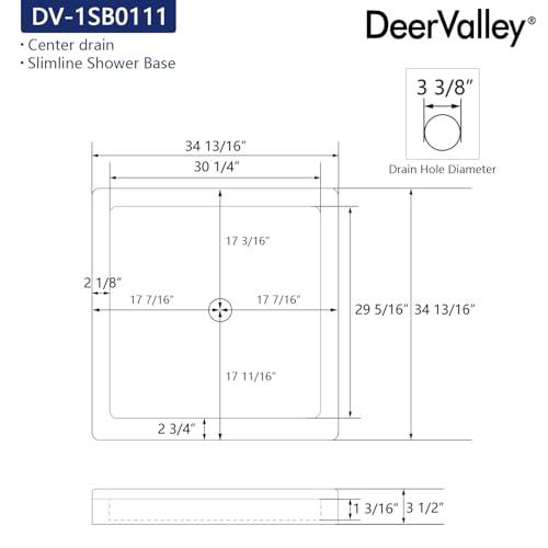 Image of DeerValley 35 inchL X 35 inchW Center Drain Shower Base in White