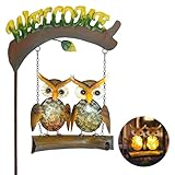 HONGLAND Solar Lights Outdoor Decor, Owl Swing Garden Decor, Owl Gifts for Women Mom, Whimsical Garden Lights Outdoor Decorations with Welcome Sign for Outside Patio Yard Lawn Decor-48inch