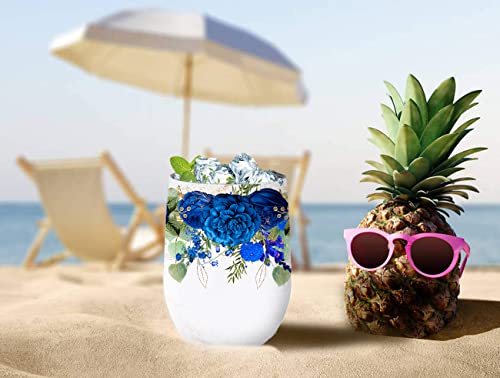 Floral 12 Oz Insulated Wine Tumbler With Lid - Flower Pattern Stainless Steel Outdoor Wine Glass - Unique Birthday Christmas Gifts For Her Women Best Friends #TOP5