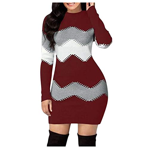 boseucn Streifen Strickkleid Damen, Casual Elegant Langarm Kleider Streifen Kleid Herbst Winter Winterkleid Pulloverkleid Gestreift Damen Minikleid...