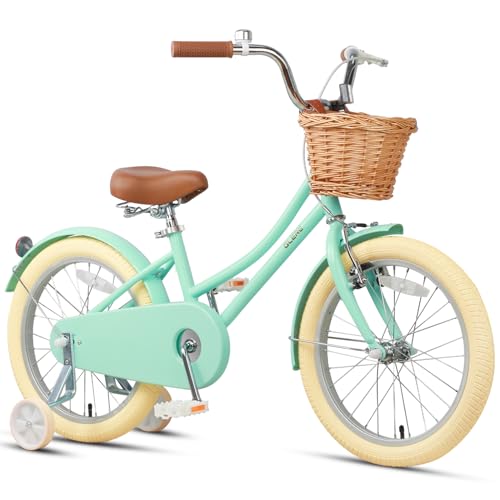 Image of Glerc Little Molly 12-20 Inch Kids Retro Cruiser Bike for 2-13 Year Old with Wicker Basket & Training Wheels /Kickstand, Multiple Colors