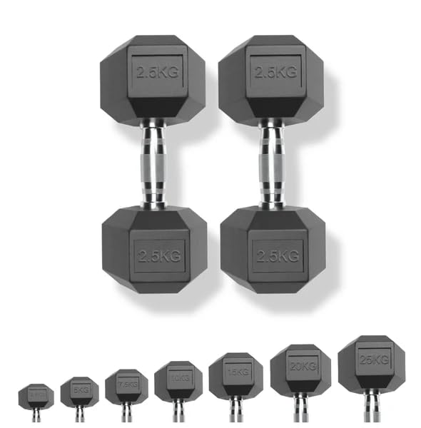 Strongway Hex Dumbbells Set Rubber Coated Cast Iron Weights 2.5KG - 35KG - Gym Strength Training Weight Lifting Equipment Exercise Men Fitness (2 X 2.5KG)