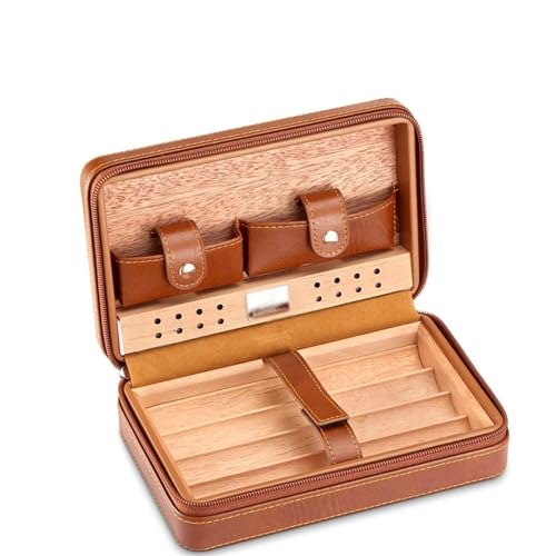 caja de almacenamiento Caja de humidificador de puros de madera de cedro, estuche for puros de viaje, caja de almacenamiento de 4 puros, humidificador for Sigar Estuche de Cigarrillo(Bruin)